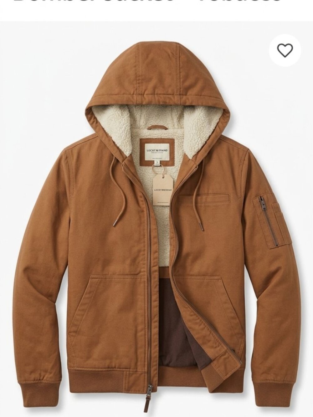 Lucky Brand Men’s Faux Sherpa Lined Hooded Bomber Jacket – Tobacco (Size Small)